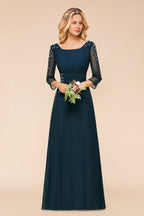 Elegantes Brautjungfernkleid mit langen Ärmeln und Kristallen in A-Linie, Maxi-Formalkleid