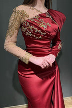 Elegante lange Ärmel Meerjungfrau asymmetrische Rüschen Satin Tüll Ballkleider