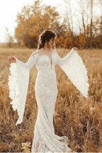 Elegant Long Sleeves Mermaid Lace Backless Wedding Dresses