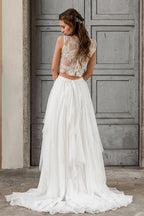Elegantes langes zweiteiliges A-Linien-Brautkleid aus Spitzenchiffon