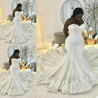 Elegant Long White Sleeveless Lace Sweetheart Mermaid Wedding Dress