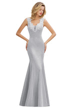 Elegant Mermaid Evening Party Dress Sleeveless V-neck Silk Slim Prom Gown