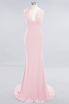 Elegant Mermaid Halter Evening Dress Simple Sleeveless Floor Length Party Gown