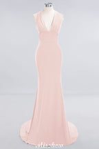 Elegant Mermaid Halter Evening Dress Simple Sleeveless Floor Length Party Gown