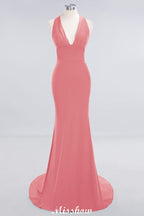 Elegant Mermaid Halter Evening Dress Simple Sleeveless Floor Length Party Gown