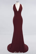 Elegant Mermaid Halter Evening Dress Simple Sleeveless Floor Length Party Gown