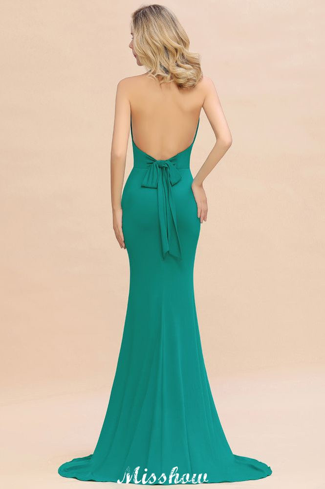 Elegant Mermaid Halter Evening Dress Simple Sleeveless Floor Length Party Gown