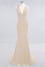 Elegant Mermaid Halter Evening Dress Simple Sleeveless Floor Length Party Gown