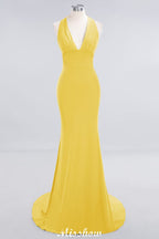 Elegant Mermaid Halter Evening Dress Simple Sleeveless Floor Length Party Gown