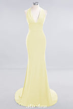 Elegant Mermaid Halter Evening Dress Simple Sleeveless Floor Length Party Gown