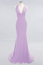 Elegant Mermaid Halter Evening Dress Simple Sleeveless Floor Length Party Gown