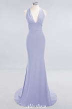 Elegant Mermaid Halter Evening Dress Simple Sleeveless Floor Length Party Gown