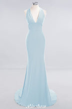 Elegant Mermaid Halter Evening Dress Simple Sleeveless Floor Length Party Gown