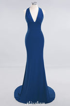 Elegant Mermaid Halter Evening Dress Simple Sleeveless Floor Length Party Gown