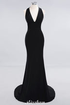 Elegant Mermaid Halter Evening Dress Simple Sleeveless Floor Length Party Gown