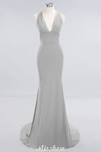 Elegant Mermaid Halter Evening Dress Simple Sleeveless Floor Length Party Gown