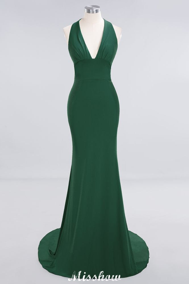 Elegant Mermaid Halter Evening Dress Simple Sleeveless Floor Length Party Gown