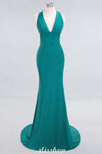 Elegant Mermaid Halter Evening Dress Simple Sleeveless Floor Length Party Gown