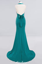 Elegant Mermaid Halter Evening Dress Simple Sleeveless Floor Length Party Gown