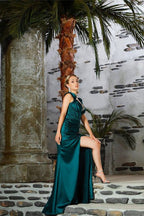 Elegant Mermaid Rose Straps Glitter Sleeveless Prom Dress With Slit