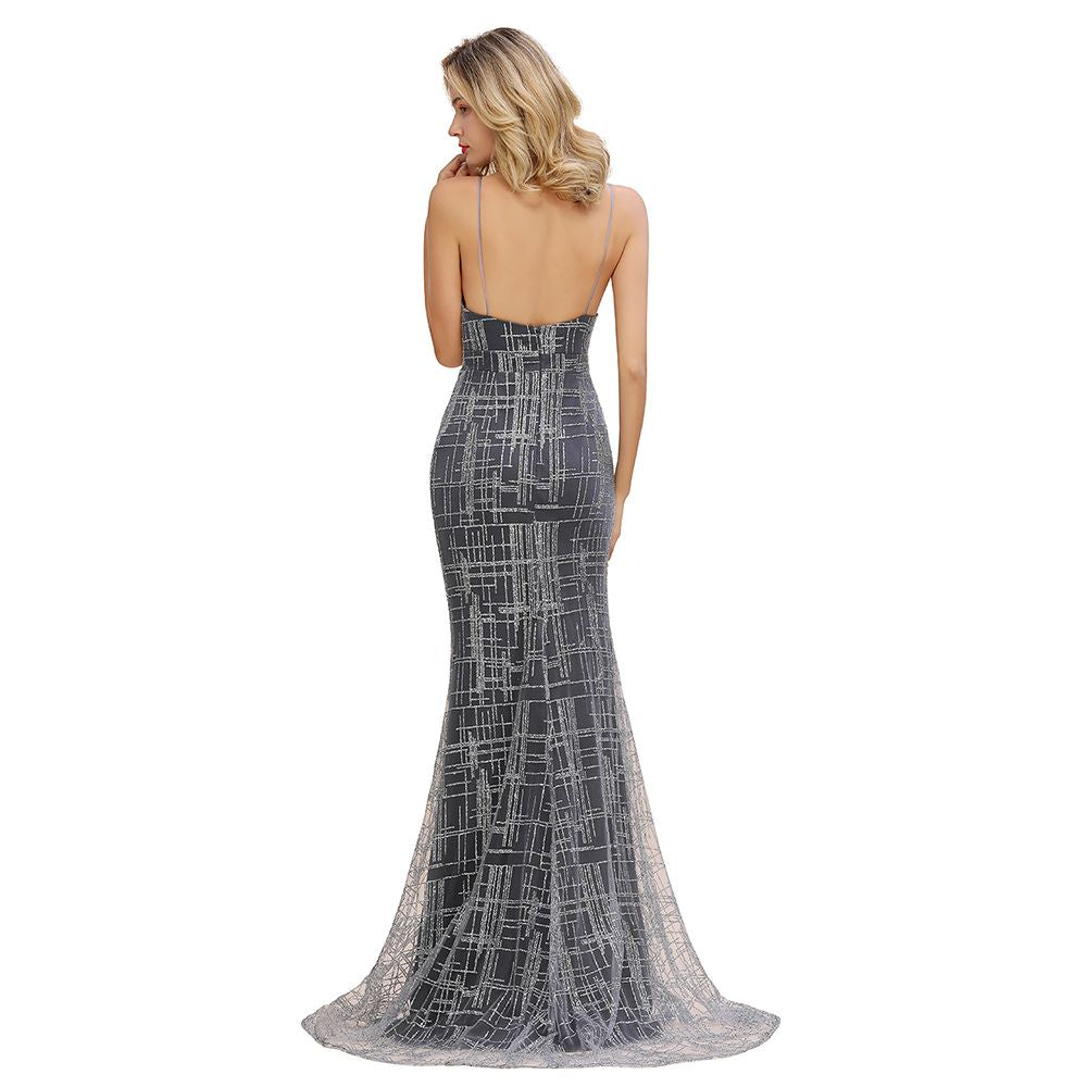 Elegante vestido de noche largo sin mangas de sirena