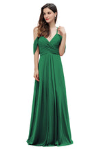 Elegante vestido de dama de honor de gasa con tirantes finos y hombros descubiertos, largo hasta el suelo, para fiesta de boda