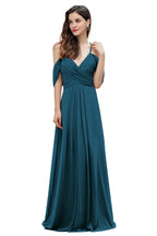 Elegante vestido de dama de honor de gasa con tirantes finos y hombros descubiertos, largo hasta el suelo, para fiesta de boda