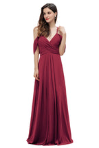 Elegante vestido de dama de honor de gasa con tirantes finos y hombros descubiertos, largo hasta el suelo, para fiesta de boda