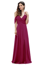 Elegante vestido de dama de honor de gasa con tirantes finos y hombros descubiertos, largo hasta el suelo, para fiesta de boda
