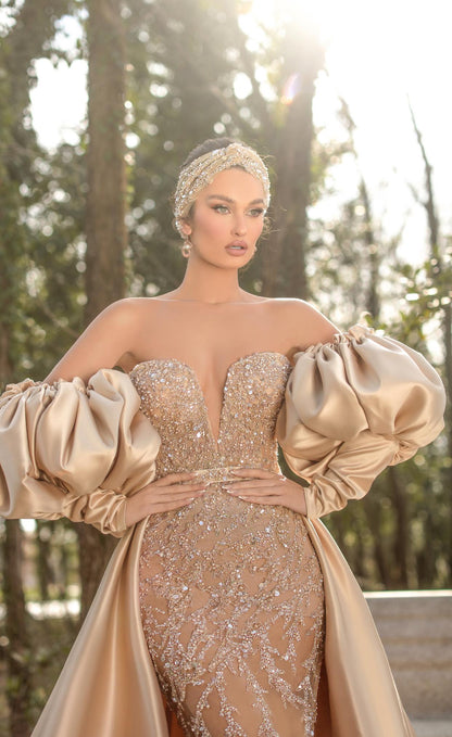 Elegant Off-the-shoulder Long Sleeve Prom Dress Mermaid Evening Gowns