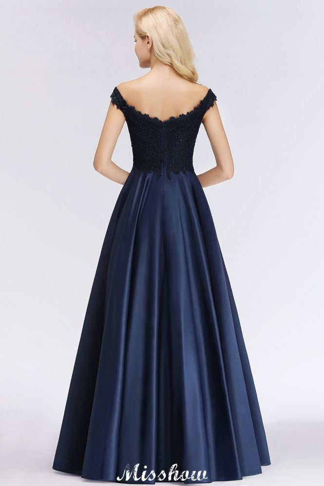 Elegantes vestidos de fiesta con hombros descubiertos, volantes y cuentas | Vestidos de noche corte A sin mangas