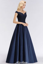Elegantes vestidos de fiesta con hombros descubiertos, volantes y cuentas | Vestidos de noche corte A sin mangas