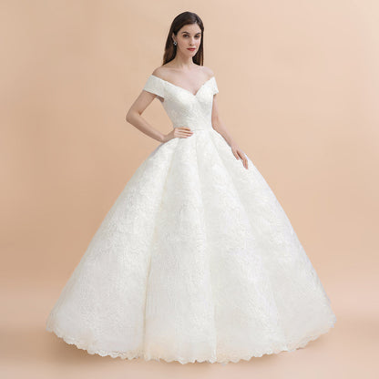 Elegant Off-the-Shoulder White Lace Appliques Bridal Gowns Wedding Dress