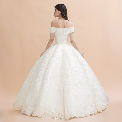 Elegant Off-the-Shoulder White Lace Appliques Bridal Gowns Wedding Dress