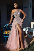 Elegantes, ärmelloses A-Linien-Ballkleid mit One-Shoulder-Träger und Pailletten