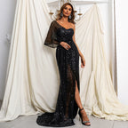 Elegantes One-Shoulder-Ballkleid mit Pailletten und Schlitz im Meerjungfrau-Stil