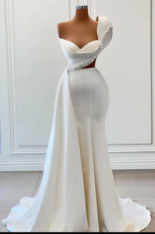 Elegante One-Shoulder Sweetheart Ärmellose A-Linie Brautkleider mit Perlen