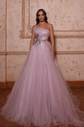 Elegantes rosa A-Linien-Ballkleid aus Tüll mit Perlen
