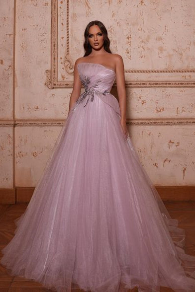 Elegantes rosa A-Linien-Ballkleid aus Tüll mit Perlen