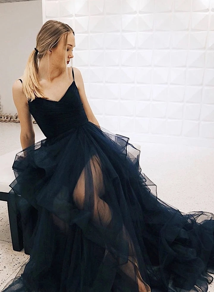 Elegantes Prinzessinnen-Kleid mit V-Ausschnitt und Tüll, lang, für formelle Anlässe