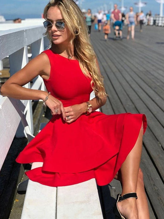 Elegante rote kurze A-Linie Satin Ball- und Heimkehrkleider