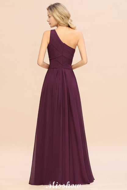 Elegant Ruffles One Shoulder Prom Dresses | A-Line Sleeveless Evening Dresses