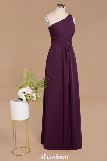 Elegant Ruffles One Shoulder Prom Dresses | A-Line Sleeveless Evening Dresses