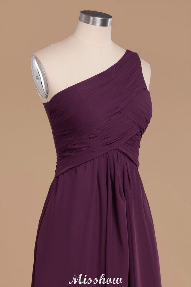 Elegant Ruffles One Shoulder Prom Dresses | A-Line Sleeveless Evening Dresses