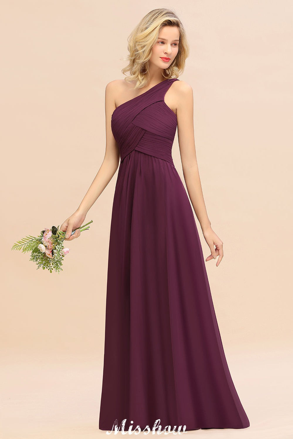 Elegant Ruffles One Shoulder Prom Dresses | A-Line Sleeveless Evening Dresses