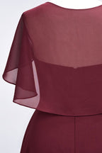 Elegante vestido de dama de honor de satén con escote en V, manga corta, estilo princesa, con volantes de gasa, para invitada de boda