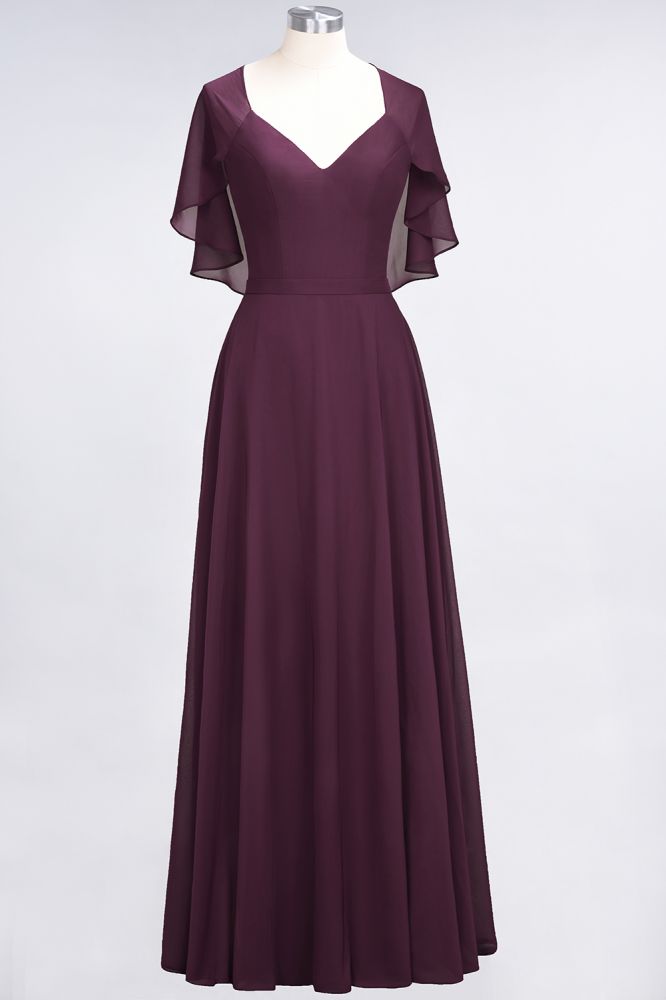 Elegante vestido de dama de honor de satén con escote en V, manga corta, estilo princesa, con volantes de gasa, para invitada de boda