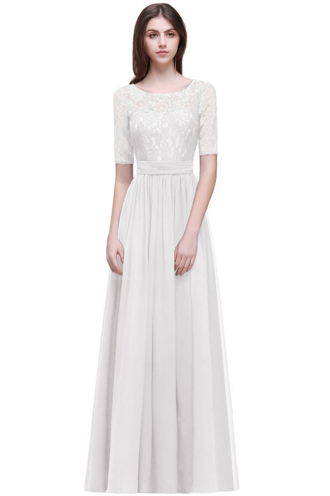 Elegant Scoop Chiffon A-line Prom Dress With Lace