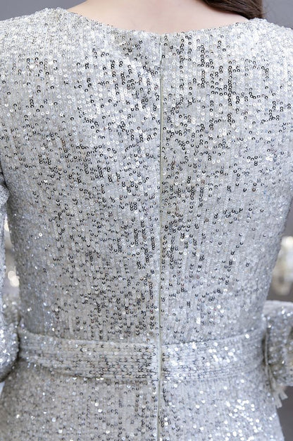 Elegante vestido de cóctel de sirena con escote en V y lentejuelas color burdeos, largo hasta el suelo