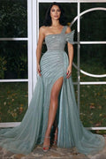 Elegantes langes Meerjungfrau-Ballkleid mit Pailletten und einer Schulter